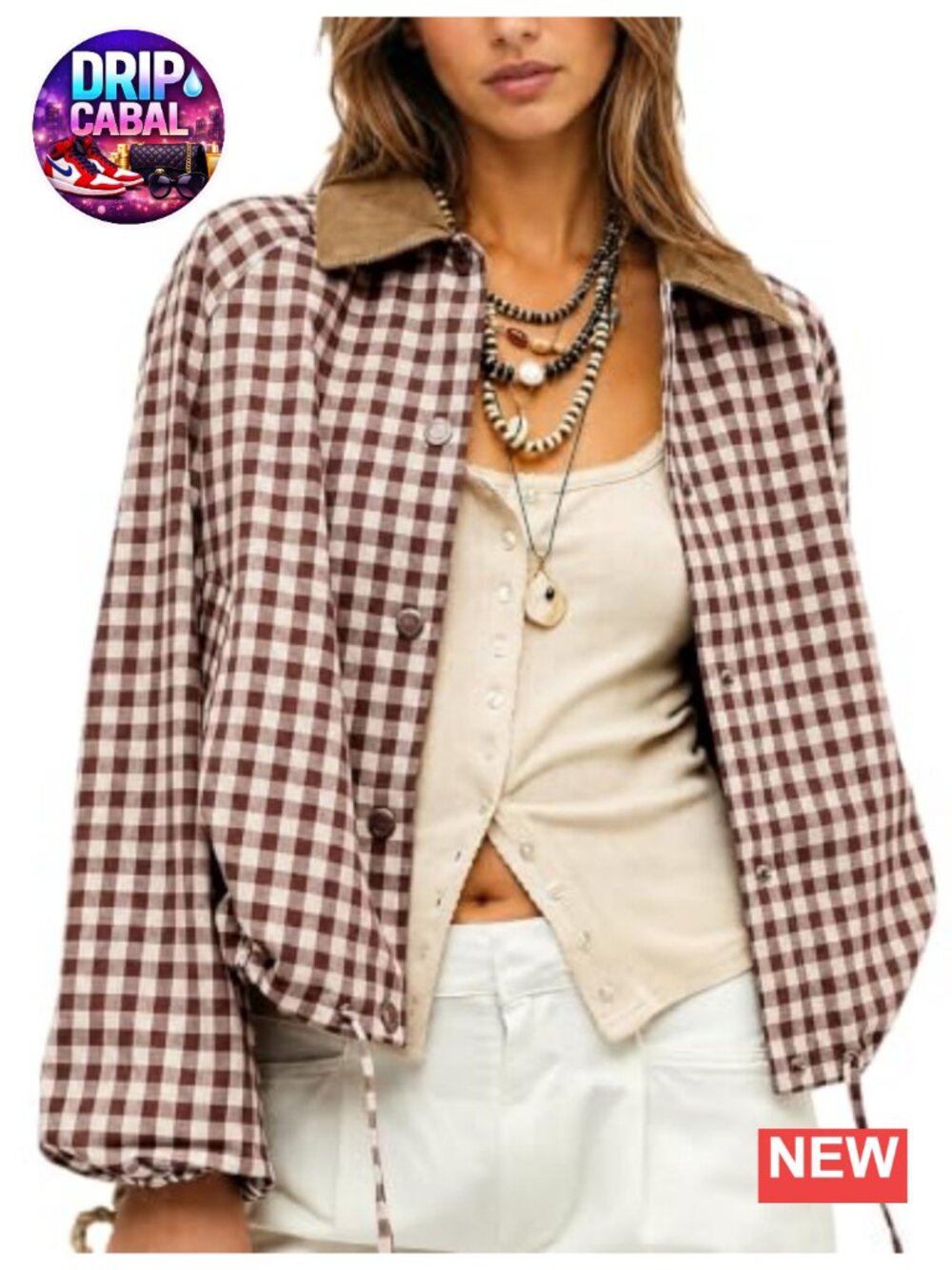 Womens Gingham Plaid Cropped Bomber Jacket Corduroy Collar Lightweight